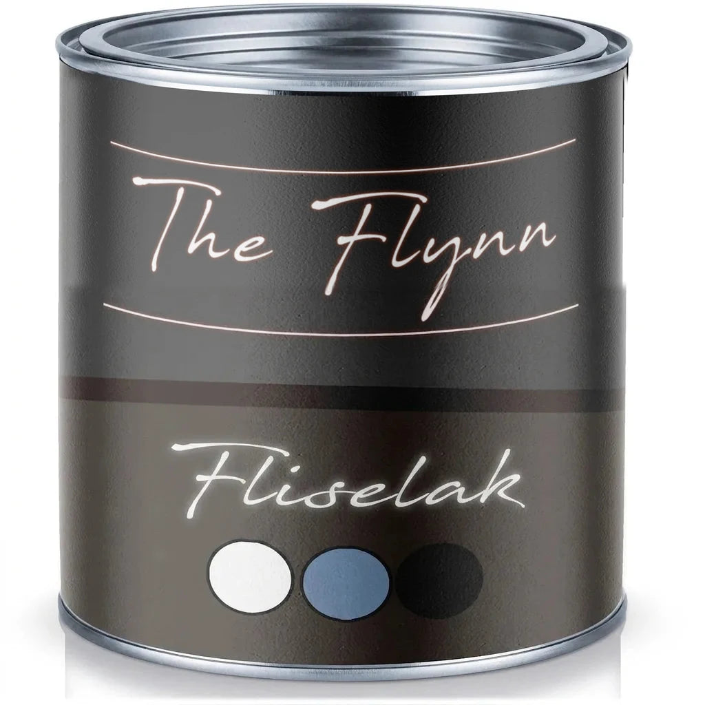 The Flynn fliselak dåse med farveprøver i hvid, blå og sort.