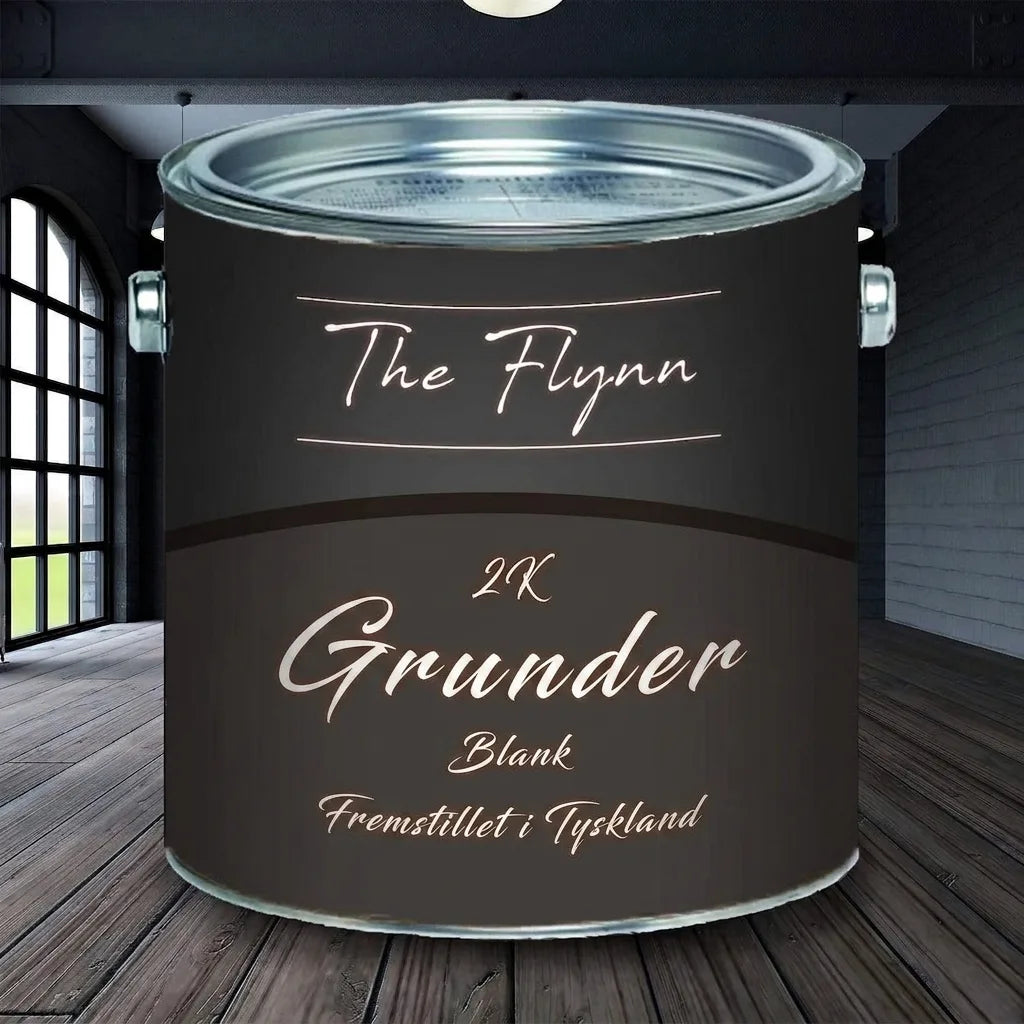 En sort malingdåse med The Flynn 2K Grundierung (primer) med glans. Made in Germany.