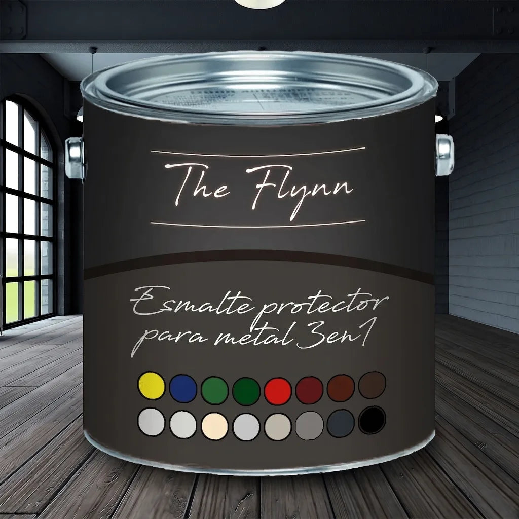 Bote de pintura The Flynn, laca protectora de metal 3 en 1, con muestrario de colores.