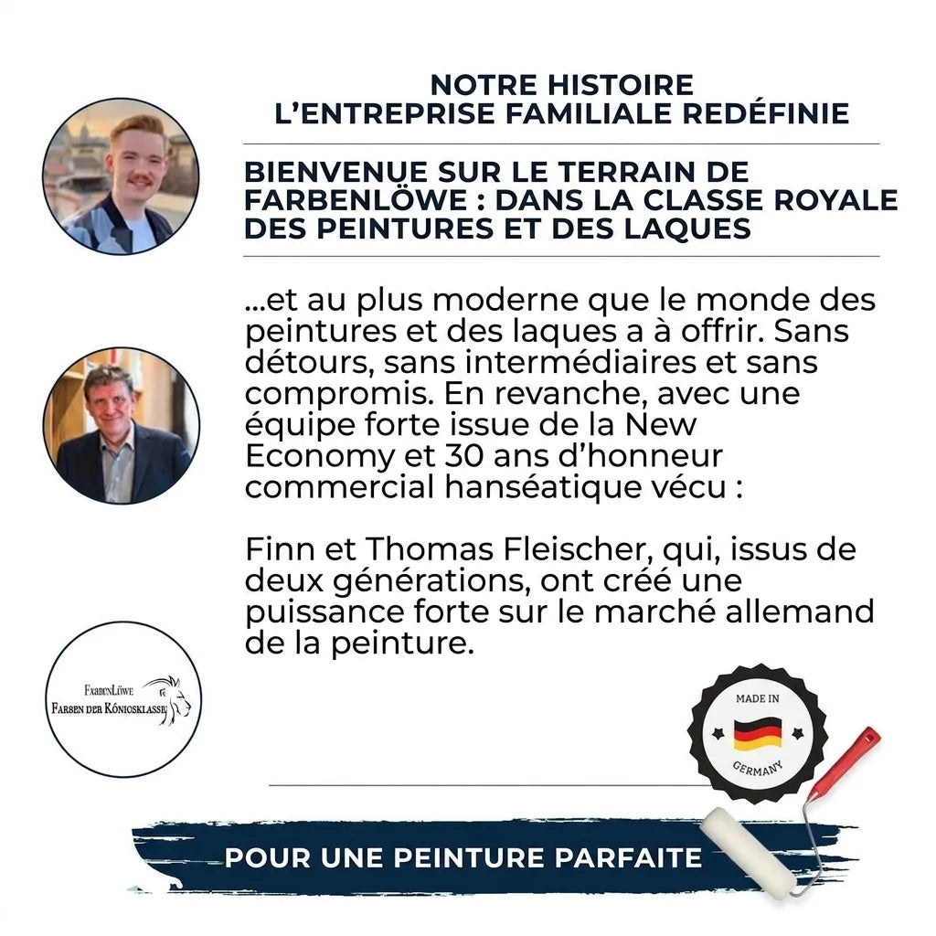 Histoire de FarbenLöwe, entreprise familiale allemande de peintures et laques premium, avec Finn et Thomas Fleischer.