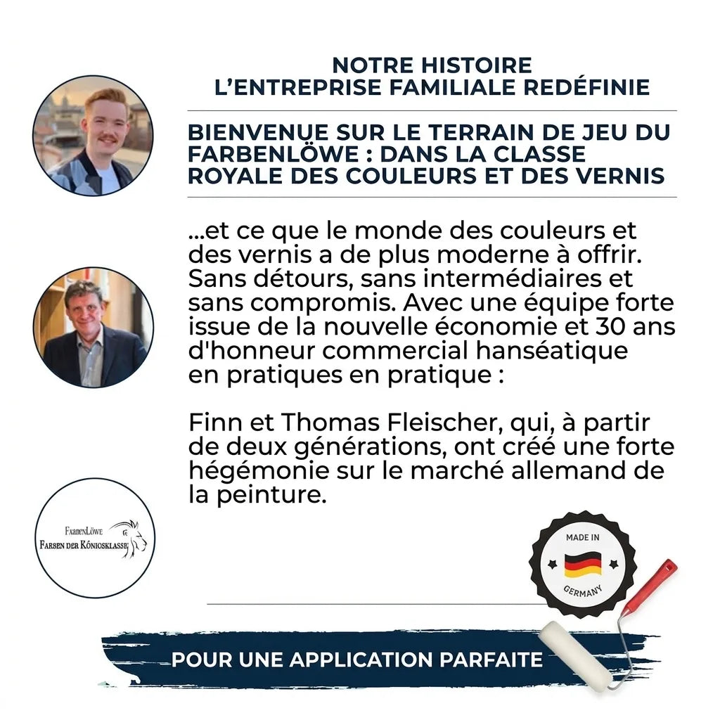 Présentation de FarbenLöwe, entreprise familiale allemande de peintures et vernis de haute qualité.