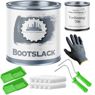Lausitzer Farbwerke bootlak met verflakset (X300) & verdunner (1 L) - 30% spaaraanbieding